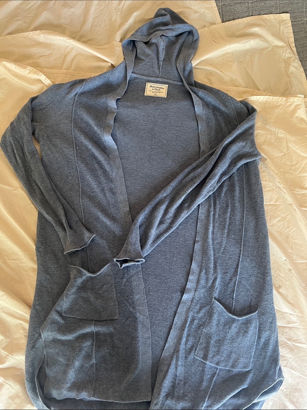 Abercrombie & Fitch Slate Blue Hooded Open-Front Cardigan